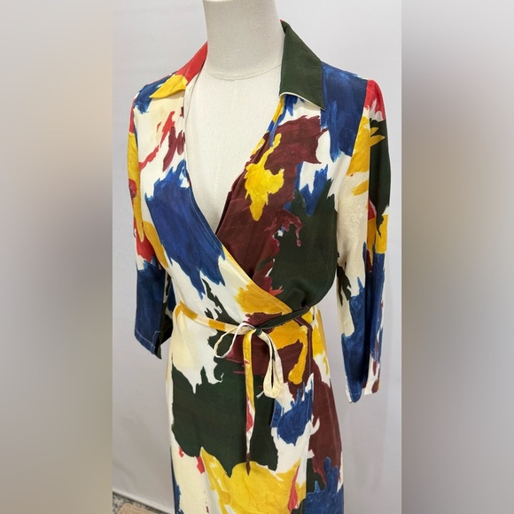 WRAY Multi color 100% Silk Expressionist wrap Dress size XS - Picture 4 of 15